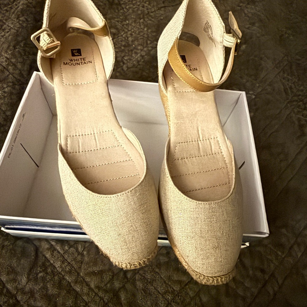 White Mountain Rose Gold/Cream Espadrille Shoes with Ankle Strap